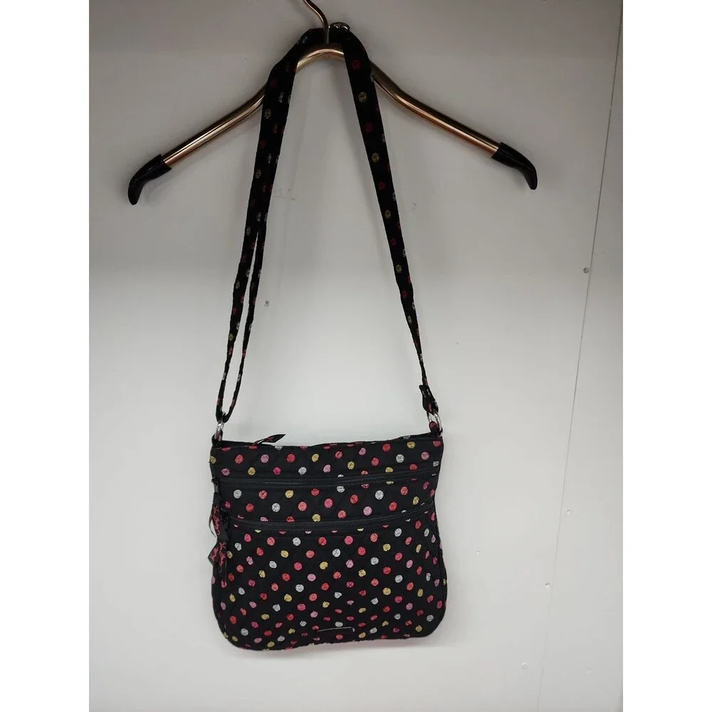 Vera Bradley Triple Zip Hipster Crossbody Bag Havana Dots Adjustable Strap EUC